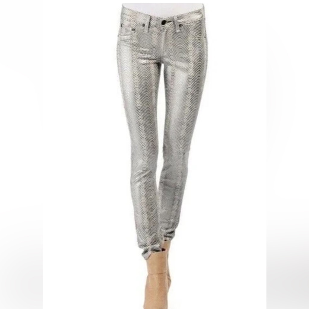 Rag & Bone Zebra Striped Metallic Silver Denim Jeans In Black & White